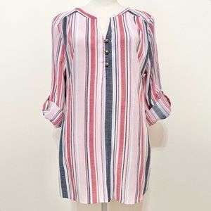 Kim Rogers Striped Long Sleeve Top Resortwear Cruise Lightweight Nautical